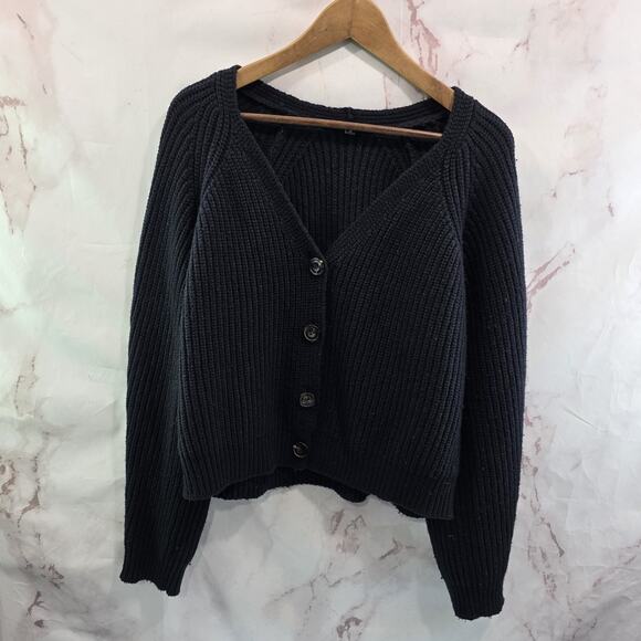 Rails Cardigan Womens Medium Black Sweater Josie Crop Boxy Cotton Wool Knit